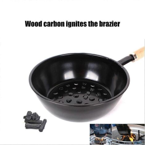 Allume-charbon de cheminée, panier allume-feu, marmite, brasero de camping avec poignée en bois
