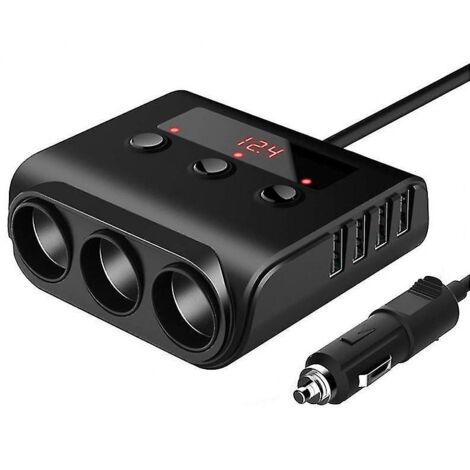 Allume-cigare de voiture TR12 avec interrupteur, affichage de la tension et port USB de charge.