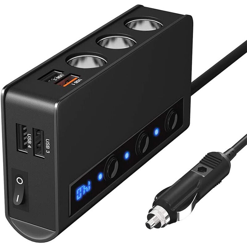 Tonchean - Allume-cigare de voiture un à trois avec interrupteur 4usb 180W, haute puissance qc3.0, chargeur de voiture à charge rapide