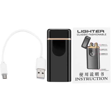 Allume-cigare électrique rechargeable USB à détection d'empreinte digitale, double arc anti-vent, noir