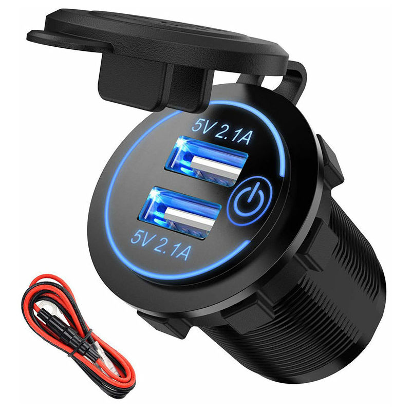 KZQ - Prise de Chargeur de Voiture usb Double Prise usb 4.8A 12V - Prise usb Étanche 5V/2.4A avec Indicateur led - Adaptateur de Charge pour