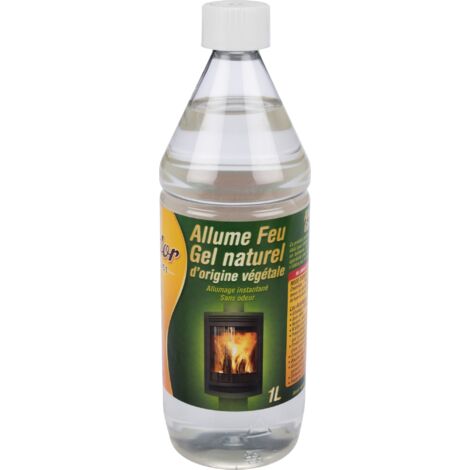 Allume-feu gel naturel - FEUDOR - Flacon 1 L - Alcool végétal (betterave à sucre) - N'altère pas la saveur