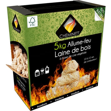 Le Bouscatier Allume-feu écologique en Laine et Cire de Bois 100% naturels  pour cheminée poêle cuisinière Barbecue brasero. 2 kg d'allumes-Feux en  Fibre sans Odeur. Boite d'allumettes Offerte : : Jardin
