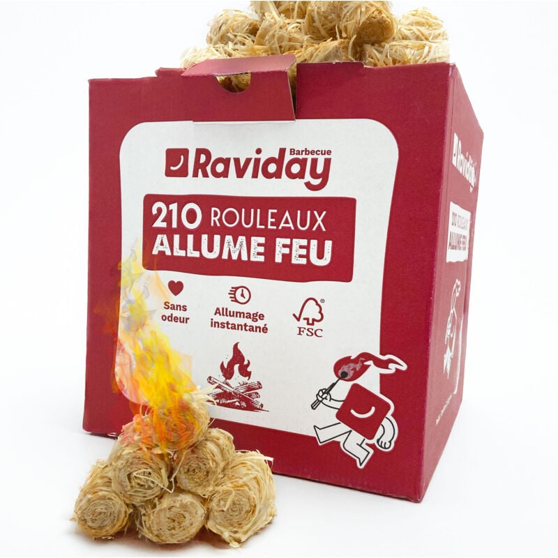 Allume Feu Laine de Bois 210 pièces - 2.5 kg Allume Feu Cheminée Bois certifié fsc Allume Feu Poele a Bois Raviday