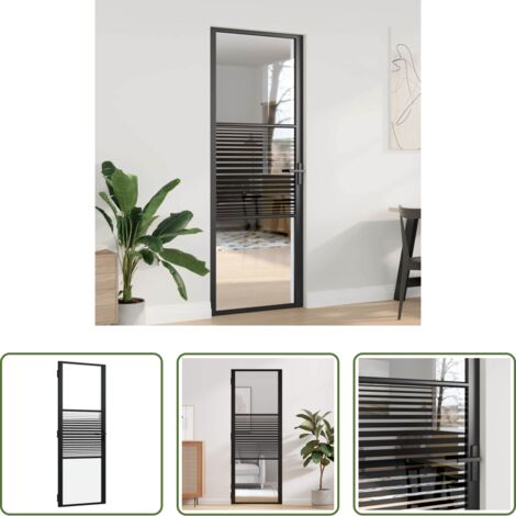 Alluminio -  Porta in vetro Rigato Nero 76 x 3.5 x 201.5 cm Alluminio
