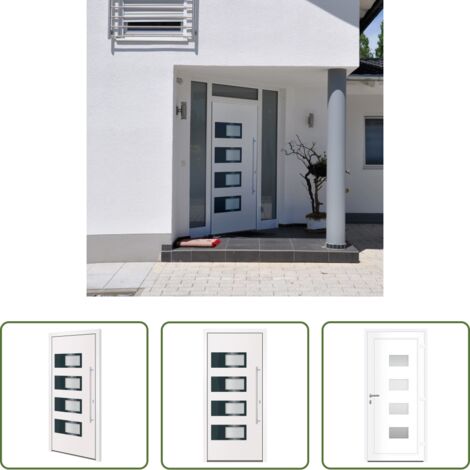 Alluminio -  Porta Ingresso Bianca 100x210 cm in Alluminio e PVC
