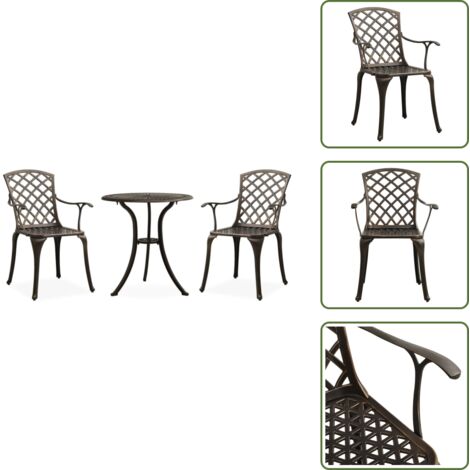 Alluminio pressofuso - vidaXL Set da Bistrot 3 pz in Alluminio Pressofuso Bronzo - Sedie da bar