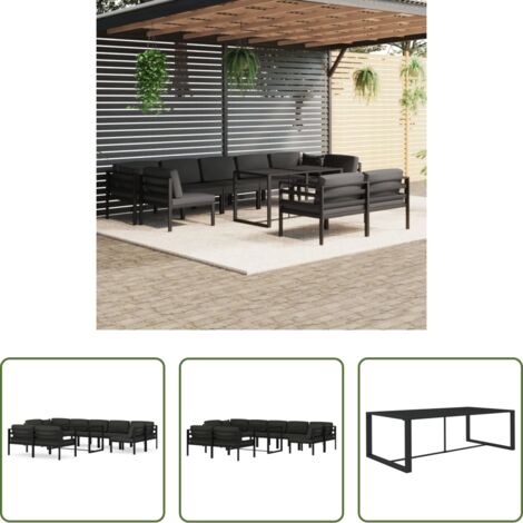 Alluminio -  Set Divani da Giardino 10 pz con Cuscini in Alluminio Antracite