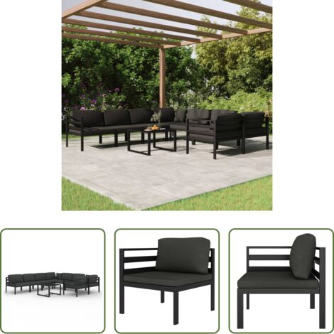 Alluminio -  Set Divani da Giardino 9 pz con Cuscini in Alluminio Antracite