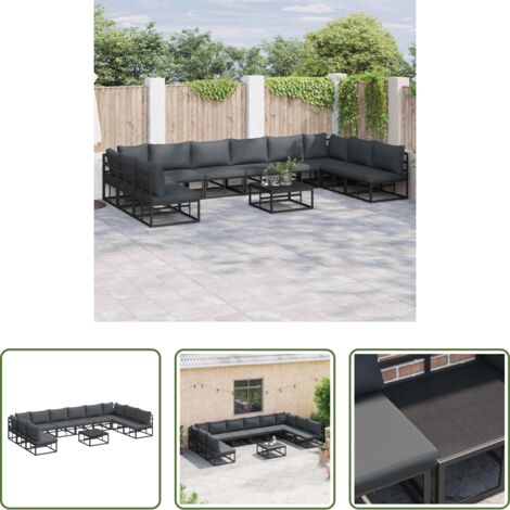 Alluminio -  Set Divano da Giardino con cuscino 11 pcs Nero Alluminio