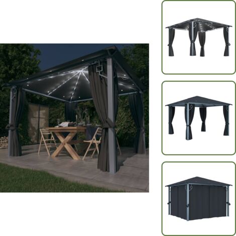 Alluminio - vidaXL Gazebo con Tende e Luci LED 300x300 cm Antracite in Alluminio - Tende laterali
