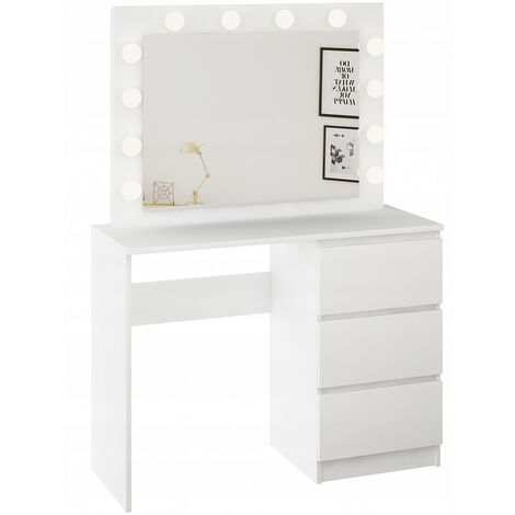 main image of "ALLYS - Coiffeuse moderne - 90x50x140 cm - 3 tiroirs - grand miroir ave 12 LED - Table de maquillage - Blanc"