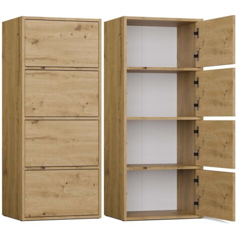 TOPESHOP ALMA - Commode haute de rangement 4 portes avec ouverture tip-on - Artisan