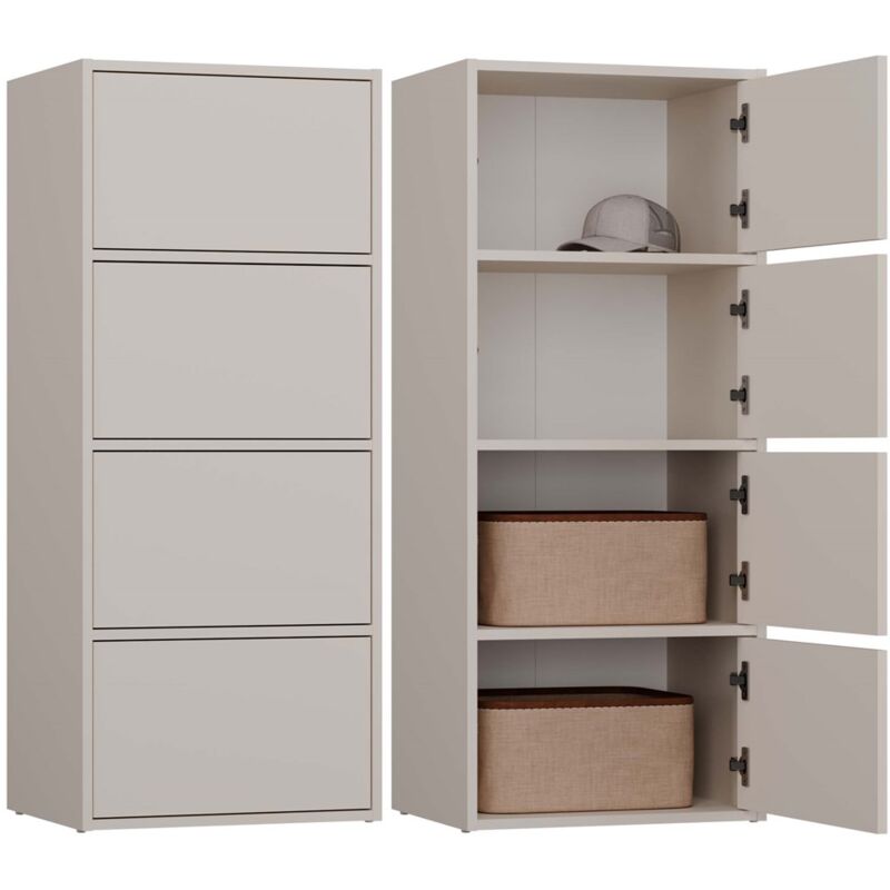 Topeshop - Alma – Hohe Kommode Mit 4 Türen Und Tip-on-öffnung – Beige Kaschmir