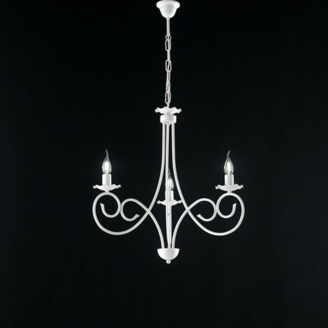 Alma Lustre En Fer Laqué Blanc Déco Effet Shabby Chic 3 Lumières 120 D.50 Bl130-3-Bco