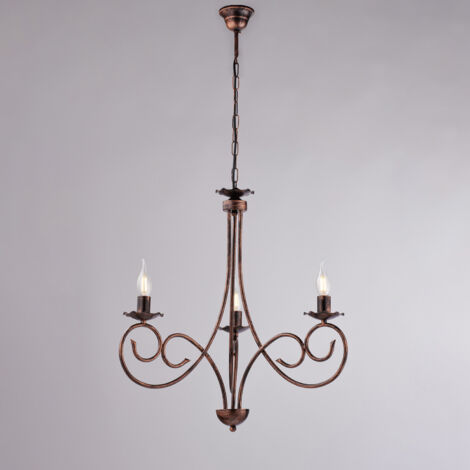 Alma Lustre En Fer Laqué Noir Décor Cuivre Antique 3 Lumières 120 D.50 Bl130-3-Nr