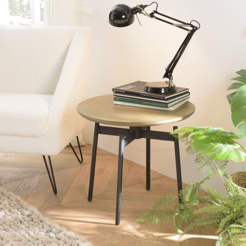 Alma - Table d'appoint ronde marron foncé 55x55cm pieds métal noir