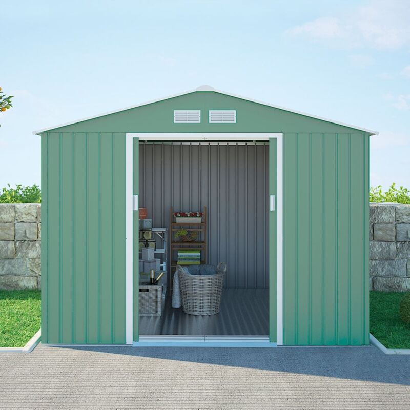 

Soana Garden Shed - Almacén de chapa galvanizada verde para herramientas de jardín Ortisei NATURE 277x191x202cm