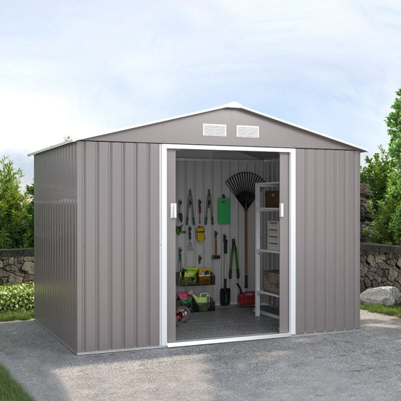 

Soana Garden Shed - Almacén de chapa gris maciza resistente para herramientas de jardín bodega Ortisei 277x191x202cm