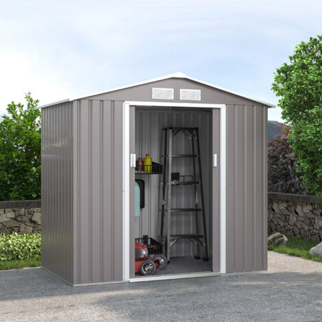 Almacén de herramientas bodega de jardín a chapa galvanizada gris Chalet 213x127x195cm - 47.000000