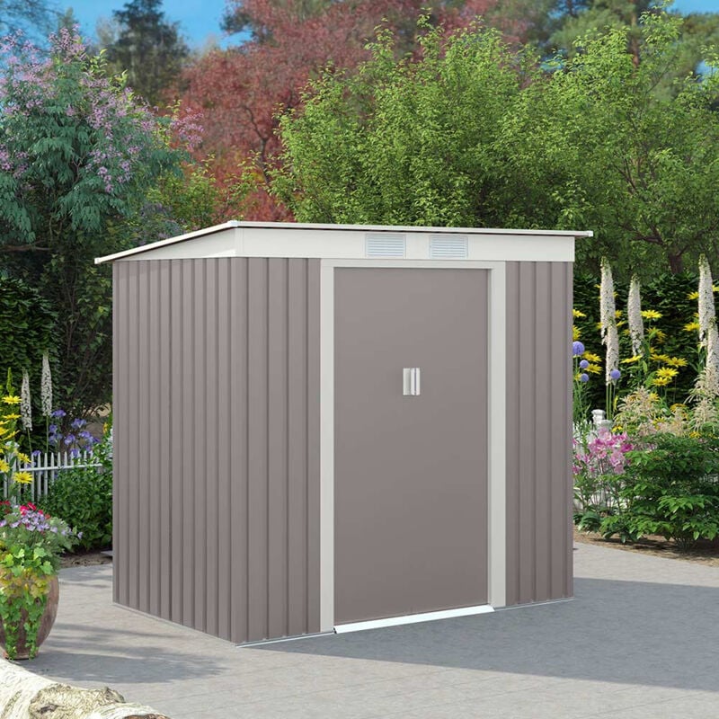 

Soana Garden Shed - Almacén de jardín de chapa de acero galvanizado resistente prepintado gris Bodega Alps 201x121x176cm