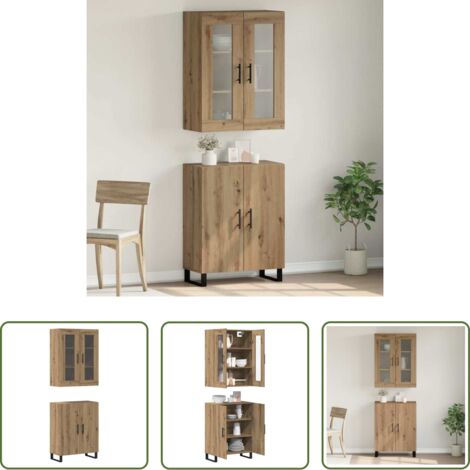 Almacenamiento amplio -  Aparador alto 2 pcs Roble artisan Madera de ingeniería