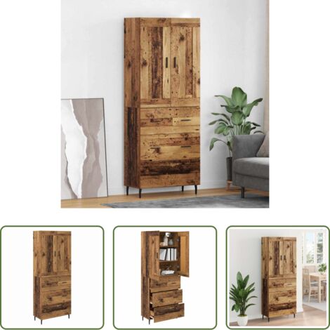 Almacenamiento -  Aparador alto con cajón 2 pcs Madera vieja Madera de ingeniería