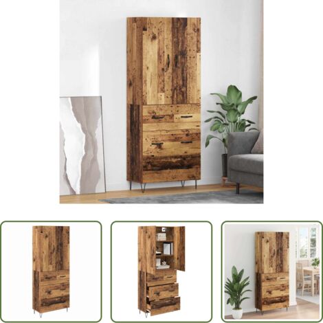 Almacenamiento -  Aparador alto con cajón 2 pcs Madera vieja Madera de ingeniería