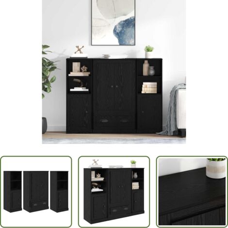 Almacenamiento -  Aparador alto con cajón 3 pcs Roble Negro Madera de ingeniería