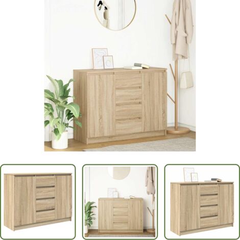 Almacenamiento -  Aparador con cajones roble Sonoma 100,5x35x76 cm