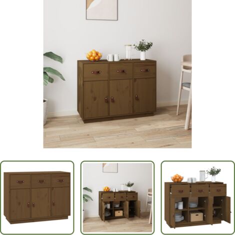 Almacenamiento - Aparador de madera maciza de pino marrón miel 100x40x75 cm