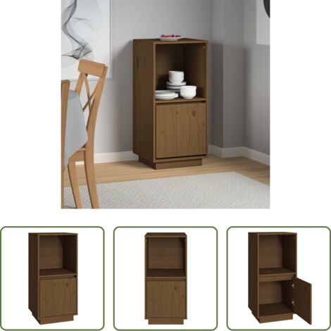 Almacenamiento - Aparador de madera maciza de pino marrón miel 38x35x80 cm