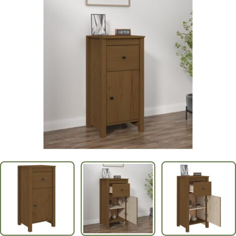 Almacenamiento - Aparador de madera maciza de pino marrón miel 40x35x80 cm