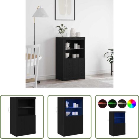 Almacenamiento -  Aparador LED Roble Negro 60,5 x 37 x 100 cm