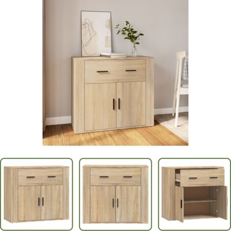 Almacenamiento -  Aparador madera contrachapada color roble Sonoma 80x33x70 cm