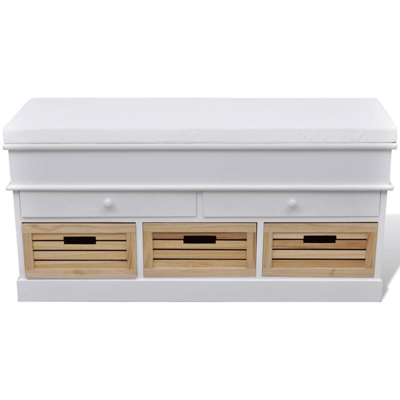 

Vidaxl - Banqueta blanca con cojin y cajones / cestas - Blanco