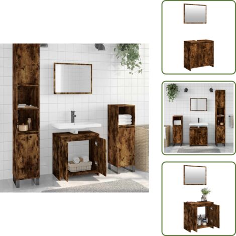 Almacenamiento baño - vidaXL Set de muebles baño 2 pzas madera contrachapada roble ahumado - Muebles de baño