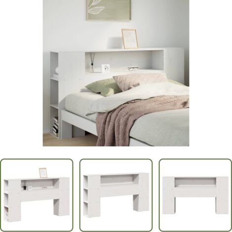 Almacenamiento -  Cabecero de cama almacenaje madera maciza pino blanco 160 cm