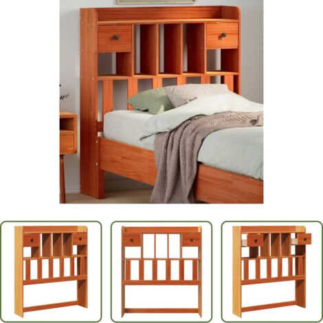 Almacenamiento -  Cabecero de cama almacenaje madera maciza pino marrón 75 cm