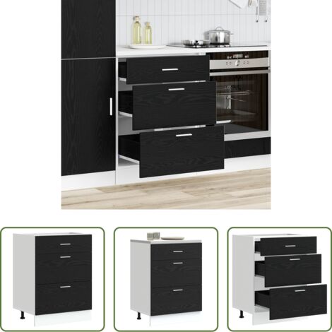 Almacenamiento cocina -  Gabinete Base de Cocina con cajón Roble Negro 60 x 46 x 81,5 cm