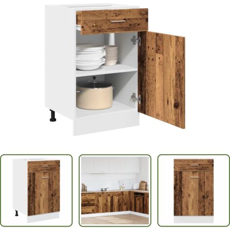 Almacenamiento cocina -  Mueble bajo con cajón "Lyon" de, madera vieja, 50x46x81,5 cm, madera de ingeniería