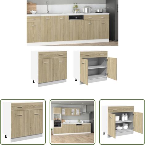 Almacenamiento cocina -  Mueble bajo con cajón "Lyon" de roble Sonoma, 80 x 46 x 81,5 cm, madera de ingeniería,
