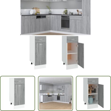 Almacenamiento cocina -  Mueble bajo con cajón "Lyon" gris Sonoma, 30 x 46 x 81,5 cm, madera de ingeniería,