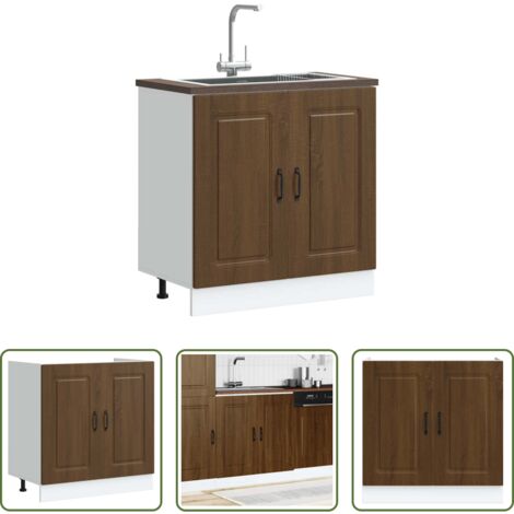 Almacenamiento cocina -  Mueble bajo para fregadero Kalmar roble marrón 80x46x81,5 cm