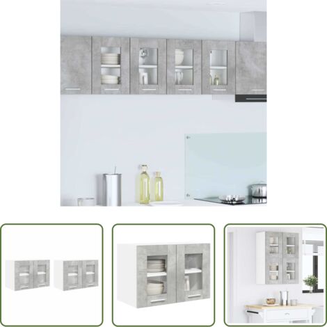 Almacenamiento cocina -  Mueble colgante con puerta 2 pcs Gris Concreto 60 x 31 x 40 cm