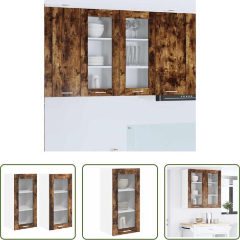 Almacenamiento cocina -  Mueble colgante con puerta 2 pcs Roble ahumado 40 x 31 x 80 cm