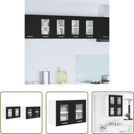 Almacenamiento cocina -  Mueble colgante con puerta 2 pcs Roble Negro 60 x 31 x 40 cm