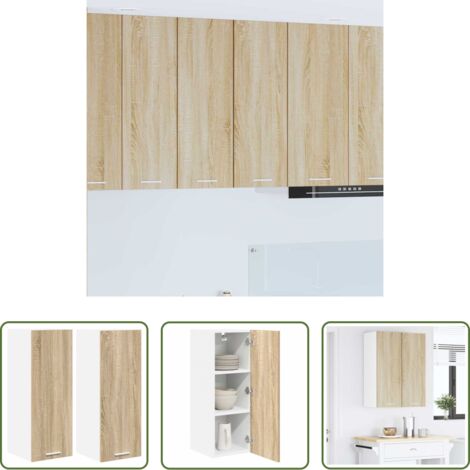 Almacenamiento cocina -  Mueble colgante con puerta 2 pcs Roble Sonoma y 30 x 31 x 80 cm