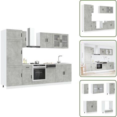 Almacenamiento cocina - vidaXL Mueble cocina Kalmar gris hormigón 8 pzas madera contrachapada - Muebles bajo lavabo