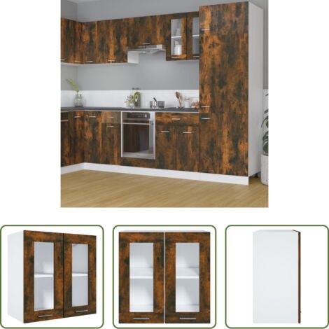 Almacenamiento cocina -  Vitrina colgante "Lyon" de roble ahumado, 60x31x60 cm, madera de ingeniería,